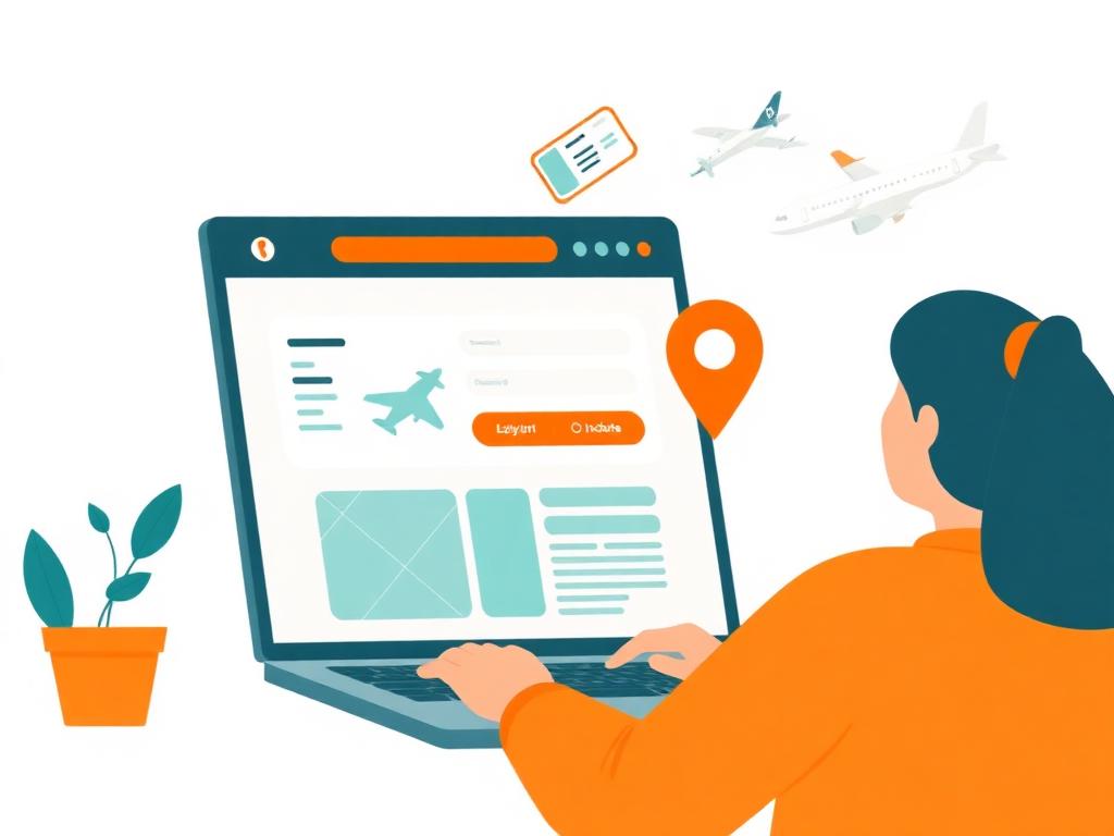 Persona che prenota voli e hotel dal booking engine online