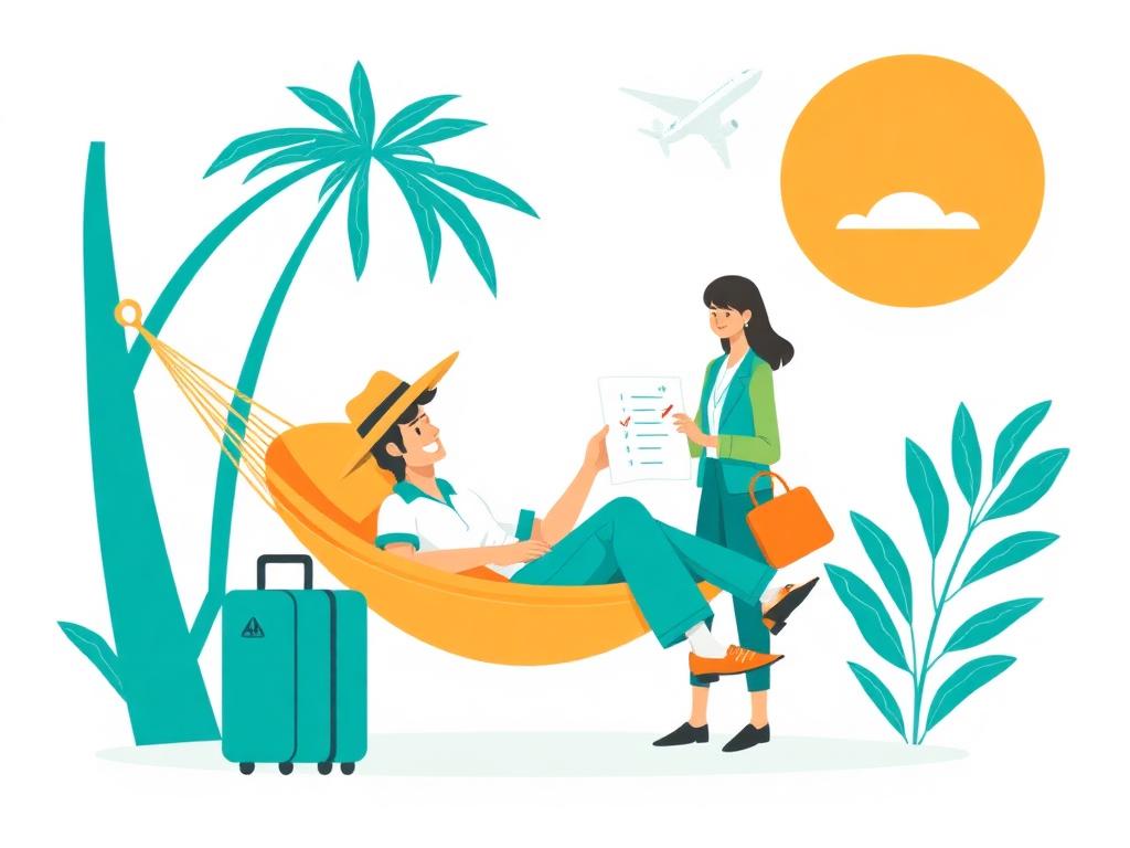 Viaggiatore rilassato mentre il team dell'agenzia organizza il viaggio